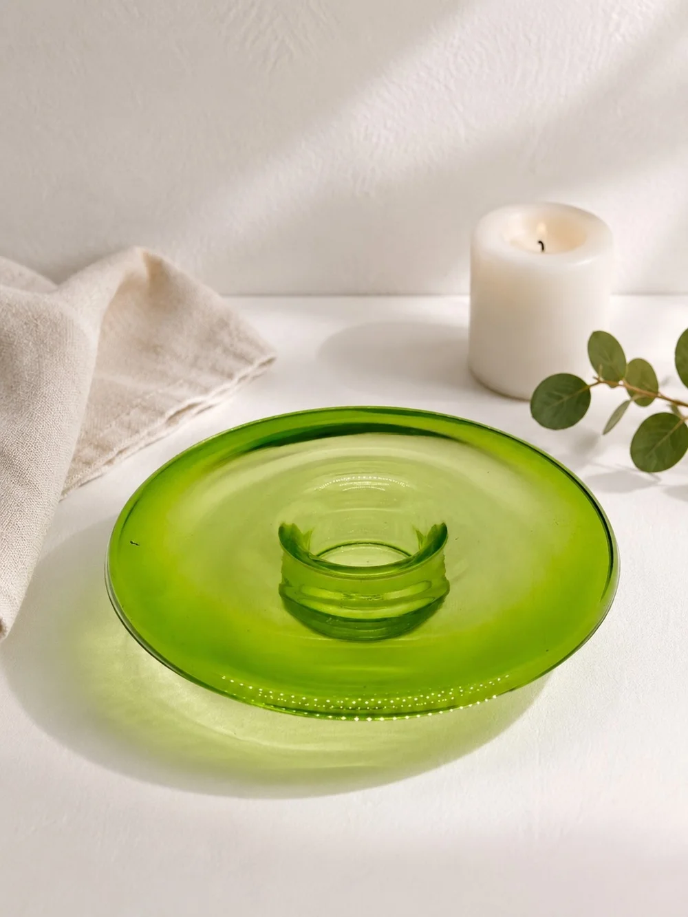 IKEA Green Glass Candle Plate